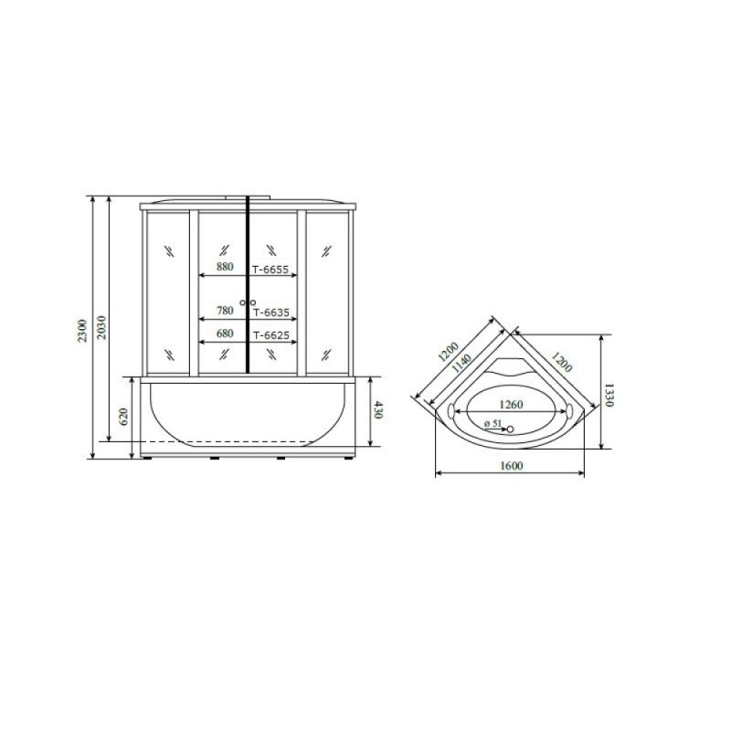 Душевая кабина Timo Standart T-6625SF-T-STUN, 120 x 120 см, стекло матовое, профиль хром, хамам