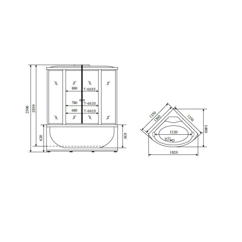 Душевая кабина Timo Standart T-6635SF-T-STUN, 130 x 130 см, стекло матовое, профиль хром, хамам