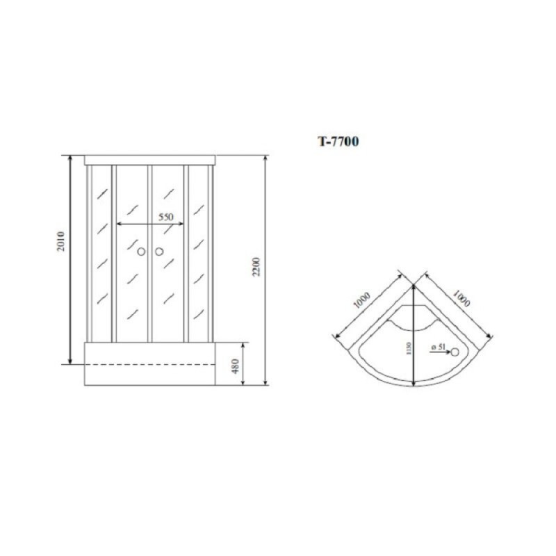 Душевая кабина Timo Lux T-7700-T-STUN, 100 x 100 см, стекло прозрачное, профиль хром, хамам