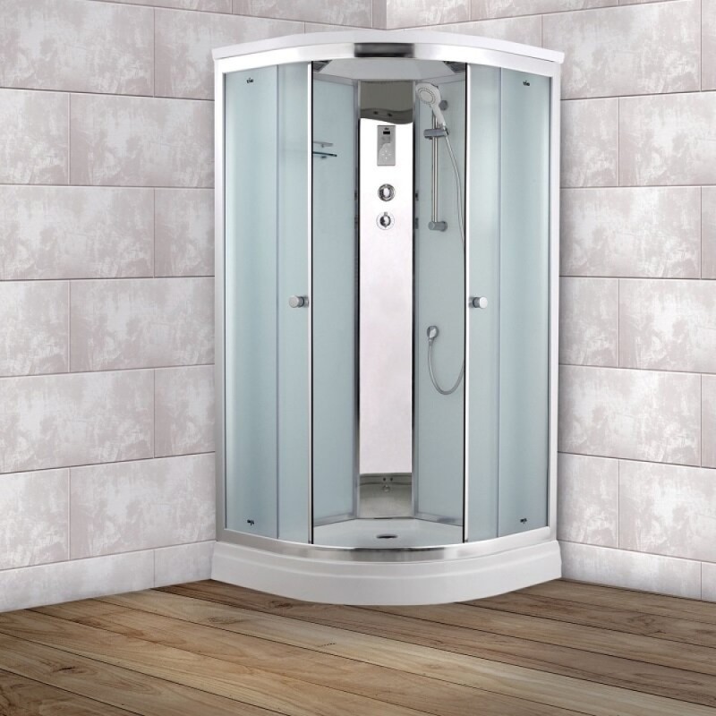 Душевая кабина Timo Comfort T-8801F-T-STUN-T-CH/C, 100 x 100 см, стекло матовое, профиль хром, стекло прозрачное, профиль хром, хамам, крыша, стул