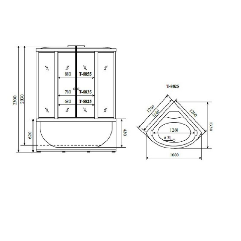 Душевая кабина Timo Comfort Fabric Glass, T-8825F-T-STUN, 120 x 120 см, стекло матовое, профиль хром, хамам