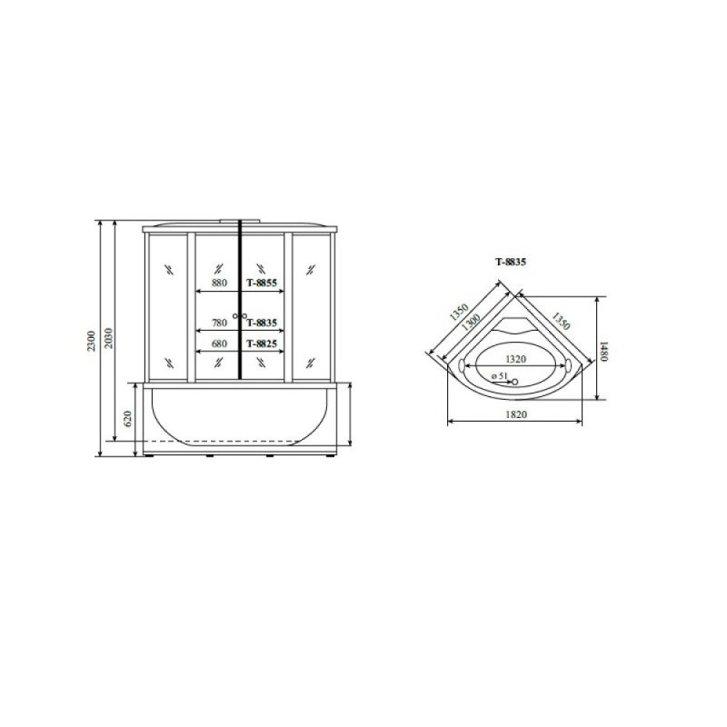 Душевая кабина Timo Comfort Fabric Glass, T-8835F-T-STUN, 135 x 135 см, стекло матовое, профиль хром, хамам