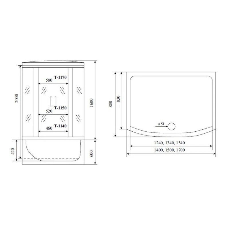 Душевая кабина Timo Comfort Fabric Glass, T-8840F-T-STUN, 140 x 88 см, стекло матовое, профиль хром, хамам