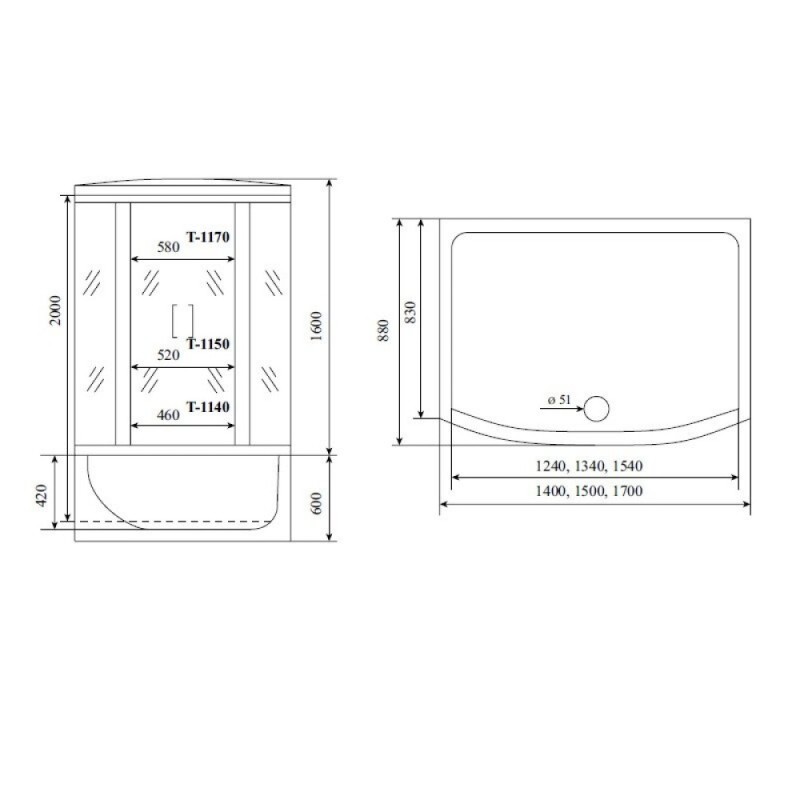 Душевая кабина Timo Comfort Fabric Glass, T-8850F-T-STUN, 150 x 88 см, стекло матовое, профиль хром, хамам