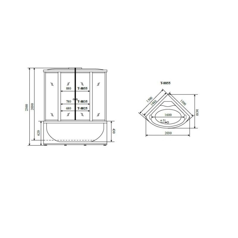 Душевая кабина Timo Comfort Fabric Glass, T-8855F-T-STUN, 150 x 150 см, стекло матовое, профиль хром, хамам