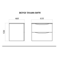 Тумба с раковиной подвесная 60см белая глянцевая BOND T01600-S05W