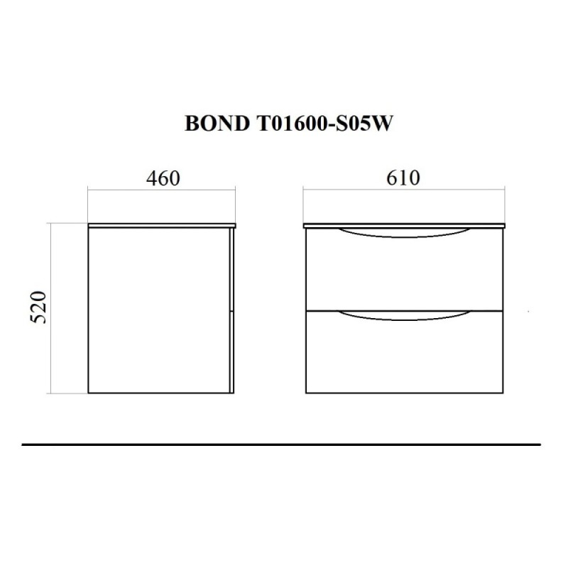 Тумба с раковиной подвесная 60см белая глянцевая BOND T01600-S05W