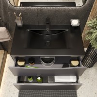 Тумба подвесная 80см темно-серая BOND Wave T01807-S05B с черной раковиной S05-808
