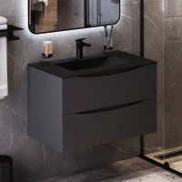 Тумба подвесная 80см темно-серая BOND Wave T01807-S05B с черной раковиной S05-808