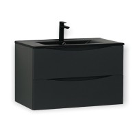 Тумба подвесная 80см темно-серая BOND Wave T01807-S05B с черной раковиной S05-808