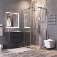 Тумба подвесная 80см темно-серая BOND Wave T01807-S05W с белой раковиной S05-800