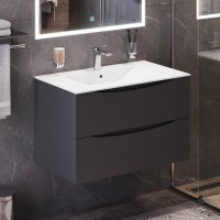 Тумба подвесная 80см темно-серая BOND Wave T01807-S05W с белой раковиной S05-800