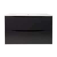 Тумба подвесная 80см темно-серая BOND Wave T01807-S05W с белой раковиной S05-800