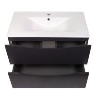 Тумба подвесная 80см темно-серая BOND Wave T01807-S05W с белой раковиной S05-800