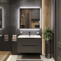 Тумба подвесная 80см темно-серая BOND Wave T01807-S05W с белой раковиной S05-800