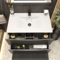 Тумба подвесная 80см темно-серая BOND Wave T01807-S05W с белой раковиной S05-800