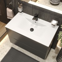 Тумба подвесная 80см темно-серая BOND Wave T01807-S05W с белой раковиной S05-800