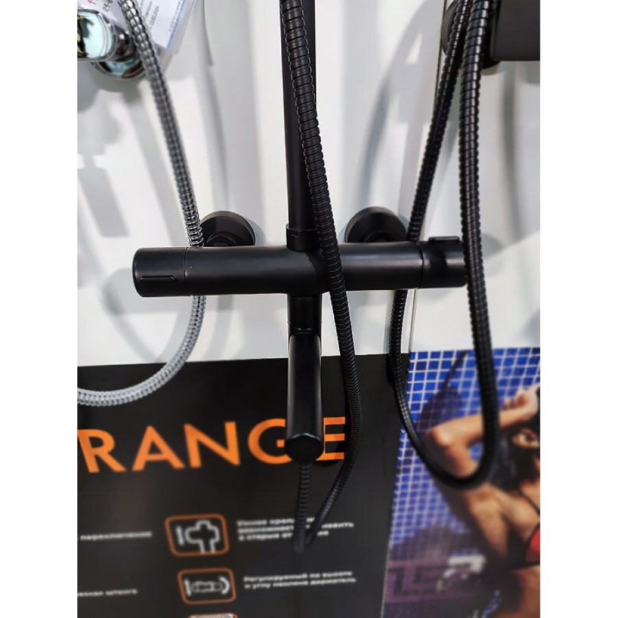 Душевая система Orange Thermo c термостатом, черный матовый, T02S4-912b