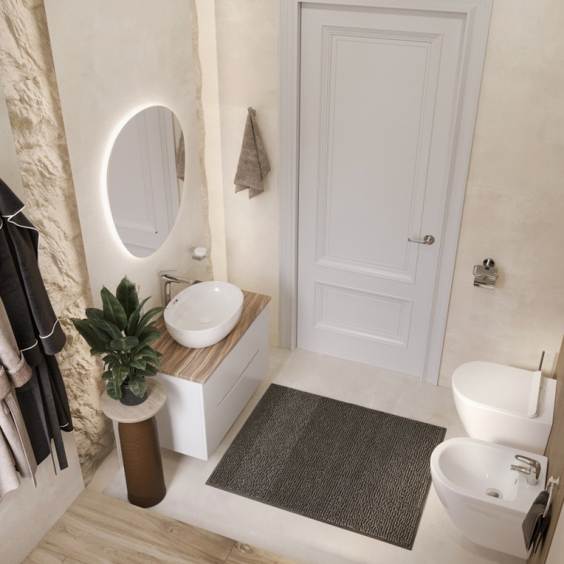 BOND T09805-S65490 Тумба c раковиной подвесная белая со столешницей под дерево