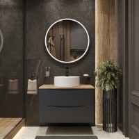 BOND T09807-S03410 Тумба c раковиной подвесная серая со столешницей под дерево