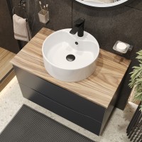 BOND T09807-S03410 Тумба c раковиной подвесная серая со столешницей под дерево