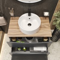 BOND T09807-S03410 Тумба c раковиной подвесная серая со столешницей под дерево