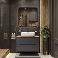 BOND T09807-S13500 Тумба c раковиной подвесная серая со столешницей под дерево