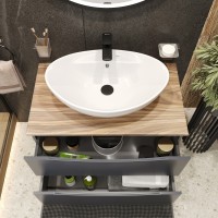 BOND T09807-S15590 Тумба c раковиной подвесная серая со столешницей под дерево