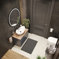 BOND T09807-S15590 Тумба c раковиной подвесная серая со столешницей под дерево