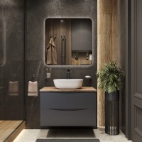 BOND T09807-S54450 Тумба c раковиной подвесная серая со столешницей под дерево
