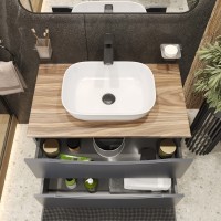 BOND T09807-S54450 Тумба c раковиной подвесная серая со столешницей под дерево