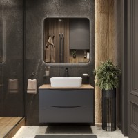 BOND T09807-S54480 Тумба c раковиной подвесная серая со столешницей под дерево