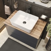 BOND T09807-S54480 Тумба c раковиной подвесная серая со столешницей под дерево