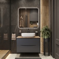 BOND T09807-S54500 Тумба c раковиной подвесная серая со столешницей под дерево