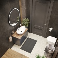 BOND T09807-S55590 Тумба c раковиной подвесная серая со столешницей под дерево