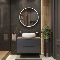 BOND T09807-S58490 Тумба c раковиной подвесная серая со столешницей под дерево