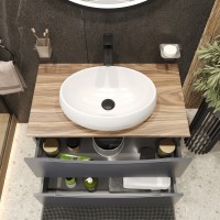 BOND T09807-S58490 Тумба c раковиной подвесная серая со столешницей под дерево