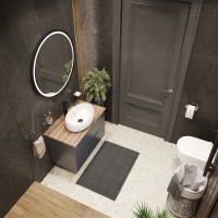 BOND T09807-S58490 Тумба c раковиной подвесная серая со столешницей под дерево