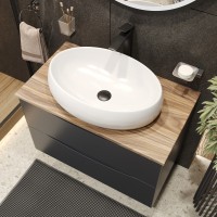 BOND T09807-S58600 Тумба c раковиной подвесная серая со столешницей под дерево