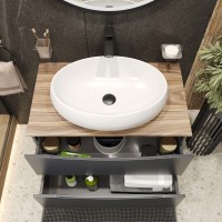 BOND T09807-S58600 Тумба c раковиной подвесная серая со столешницей под дерево