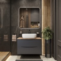 BOND T09807-S61500 Тумба c раковиной подвесная серая со столешницей под дерево