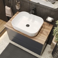 BOND T09807-S61500 Тумба c раковиной подвесная серая со столешницей под дерево