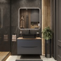 BOND T09807-S61508 Тумба c раковиной подвесная серая со столешницей под дерево