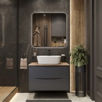BOND T09807-S63500 Тумба c раковиной подвесная серая со столешницей под дерево