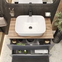 BOND T09807-S63500 Тумба c раковиной подвесная серая со столешницей под дерево