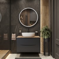 BOND T09807-S65490 Тумба c раковиной подвесная серая со столешницей под дерево