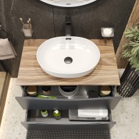 BOND T09807-S65490 Тумба c раковиной подвесная серая со столешницей под дерево