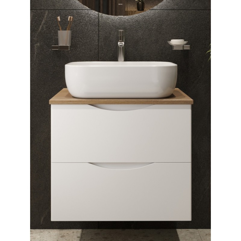 BOND T99605-S61500 Тумба c раковиной подвесная белая со столешницей под дерево