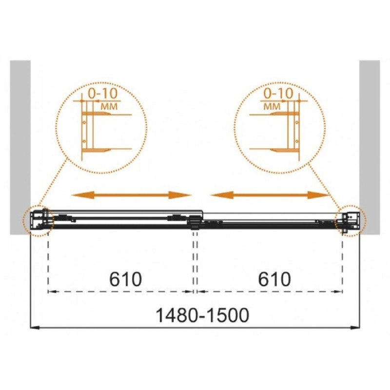 Шторка на ванну Cezares TANDEM-SOFT-VF-2-150/145-C/P-Cr-IV, 150 см, стекло прозрачное антикальций/рифленое, профиль хром
