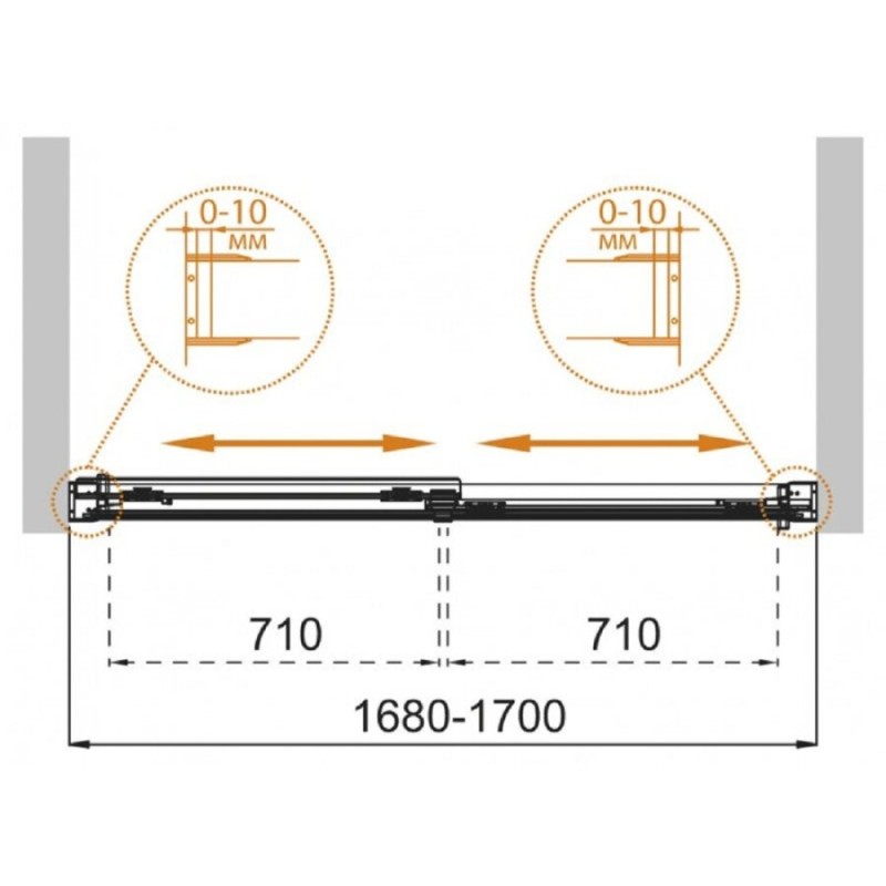 Шторка на ванну Cezares TANDEM-SOFT-VF-2-170/145-P/C-Cr-IV, 170 см, стекло прозрачное антикальций/рифленое, профиль хром